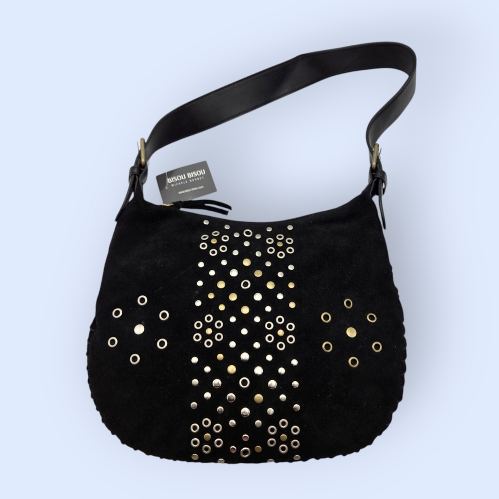 NWT Bisou Bisou Studs & Grommets & Leather Suede Shoulder Bag Boho Retro Y2K VTG